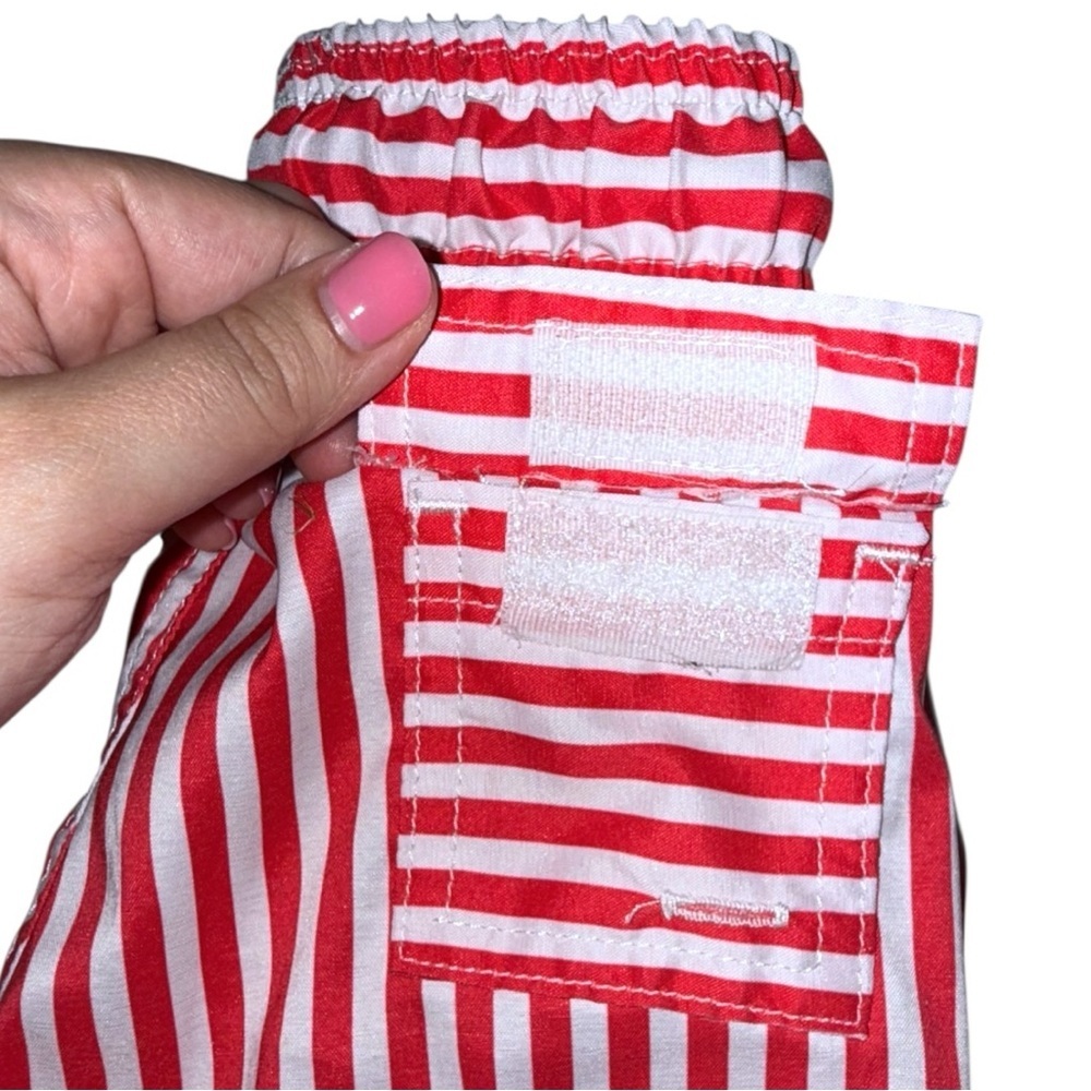 Dondolo Baby Boys Red White Stripe Swim Trunks 18M Lined Drawstring Patriotic - Picture 5 of 8